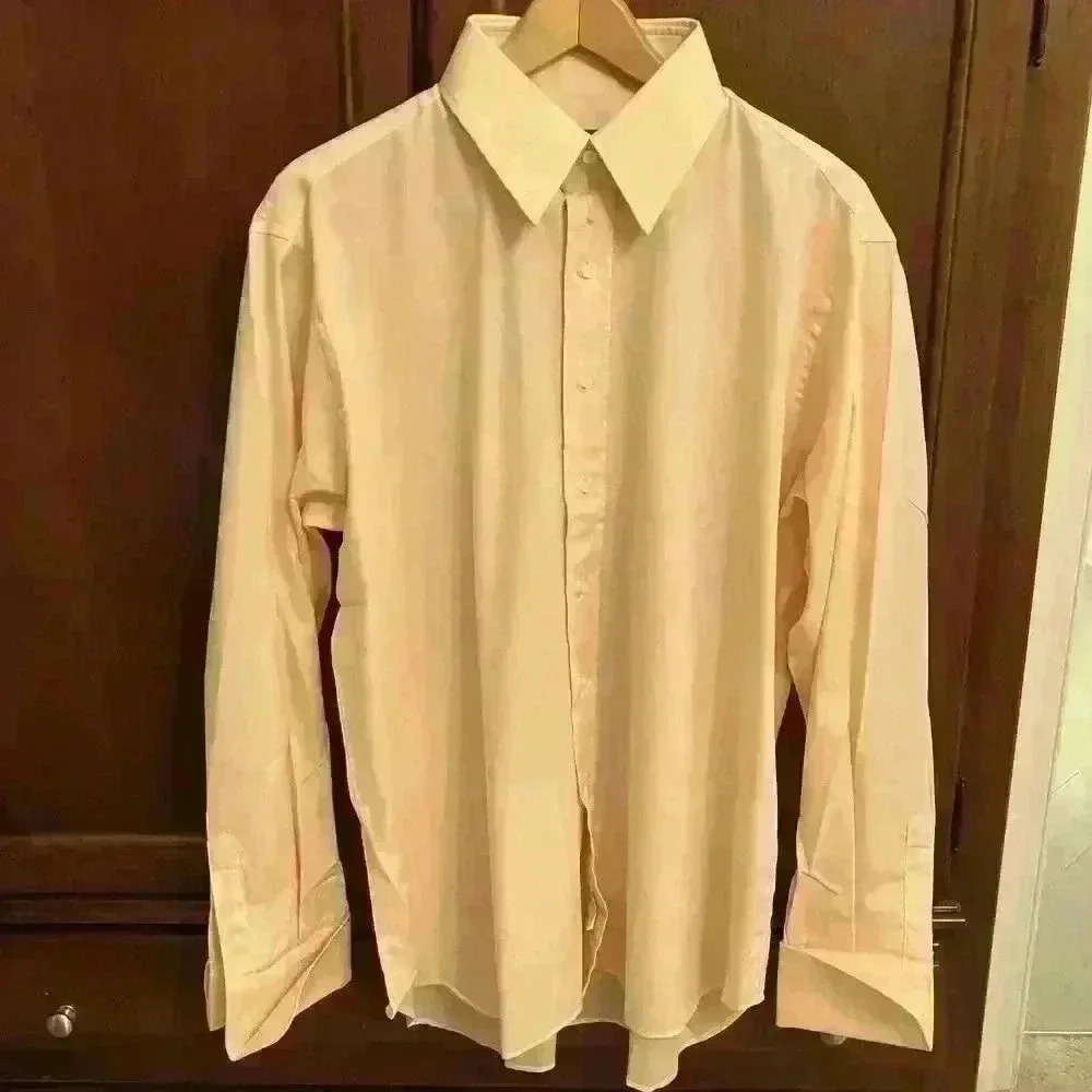 Ingram Mens Orange 100% Cotton Long Sleeve Button Up Shirt Made In Italy 17.5/44